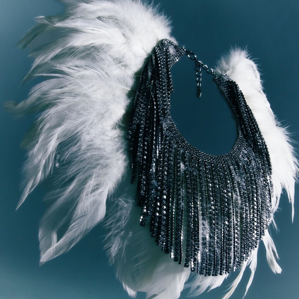 Zara limited edition rhinestones with feather design choker necklace